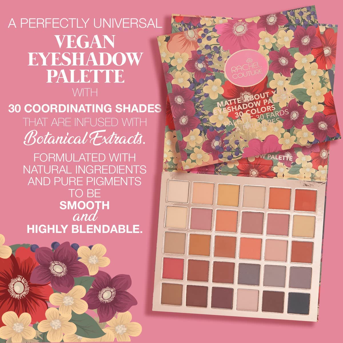 Rachel Couture Eyeshadow Palette with Natural Ingredients & Pure Pigments | Vegan & Cruelty-Free | Infused with Natural Botanical Extracts - 30 Colors Beauty & Personal Care Rachel Couture