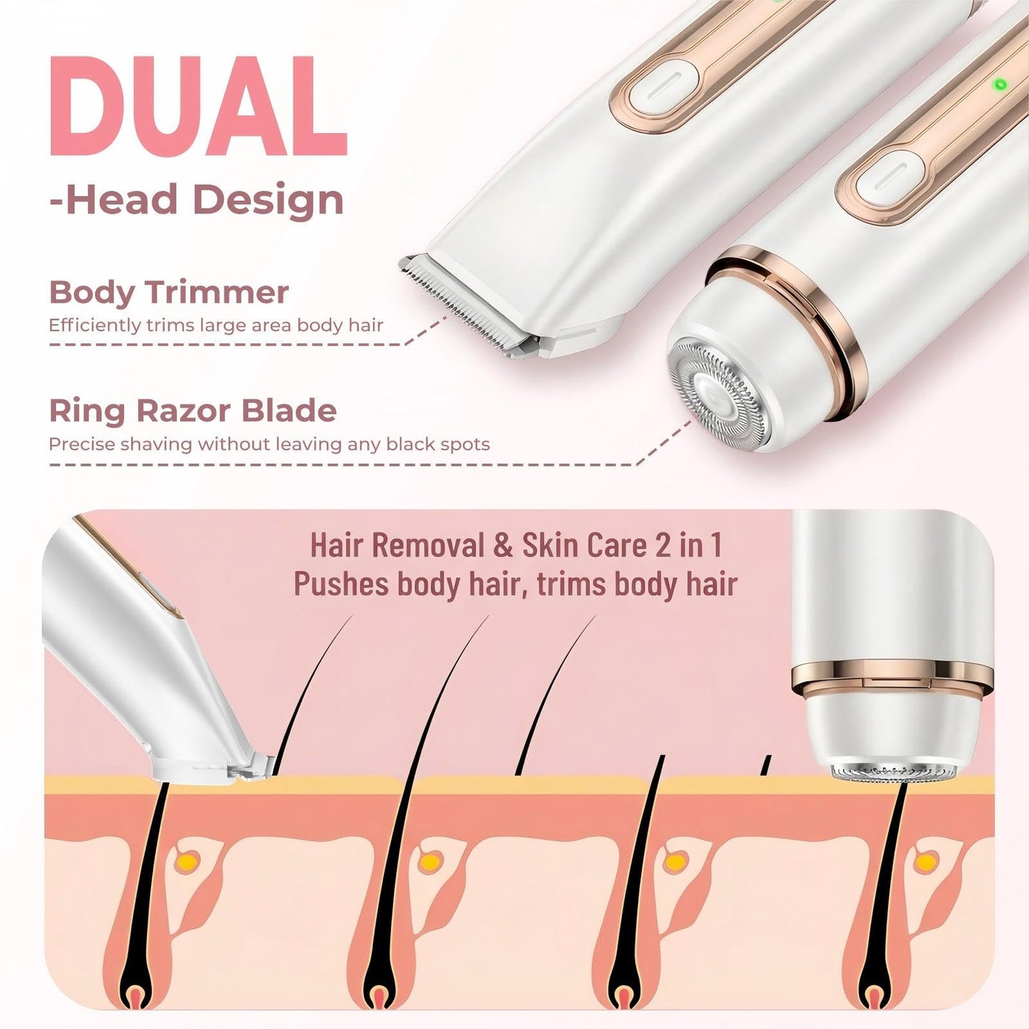 Bikini Trimmer for Women, 2-in-1 Electric Razors for Women Painless, Pubic Hair Trimmer & Facial Hair Remover, IPX7 Waterproof Rechargeable Lady Beauty and Personal Care Voivey