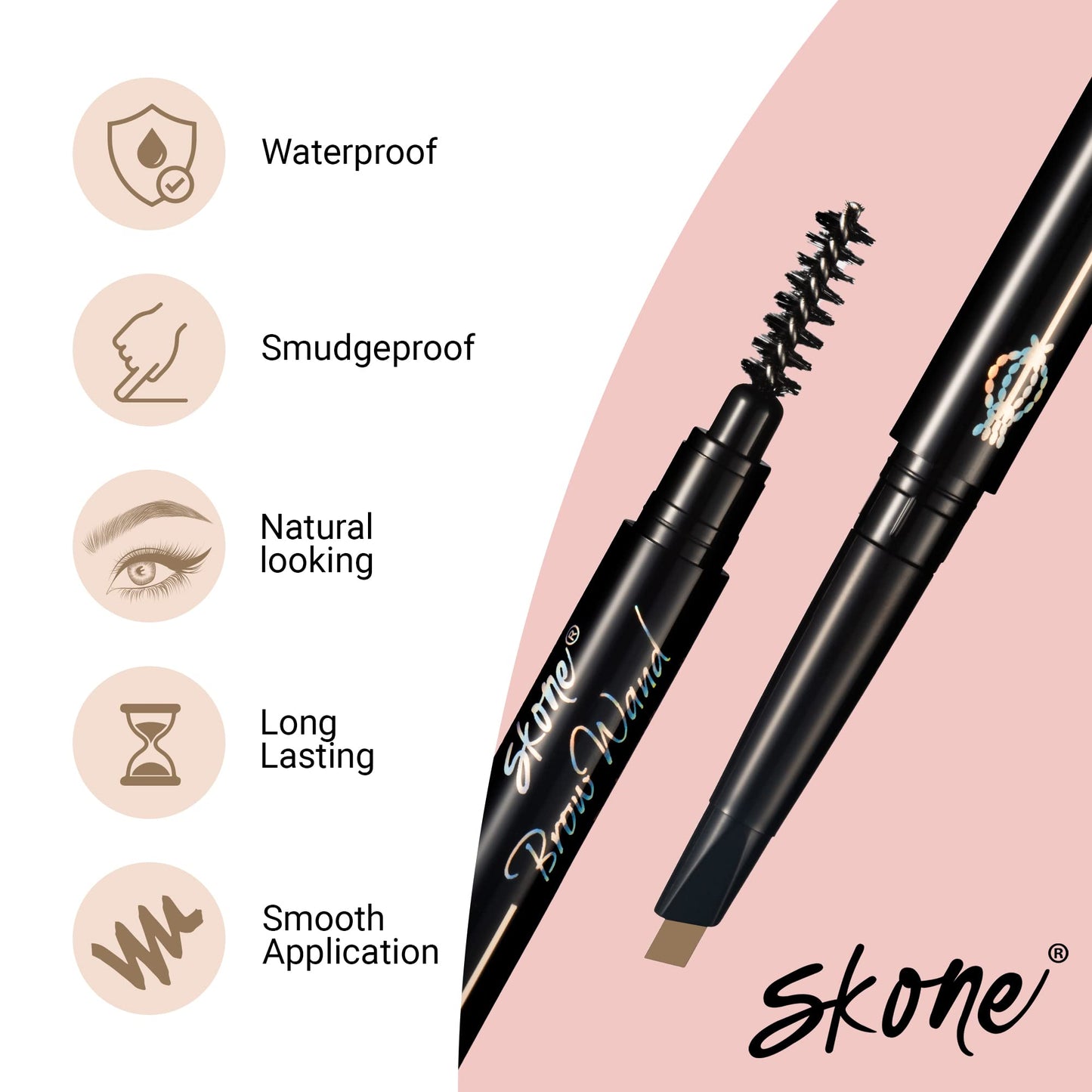 Skone Cosmetics The Original Brow Wand Eyebrow Pencil with Brush - Dual-Sided Retractable Waterproof Long-Lasting Brown Eye Brow Pencils for Women Beauty & Personal Care Skone