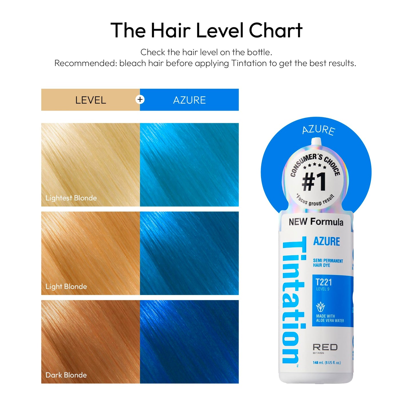 Red by Kiss Tintation Semi-Permanent Hair Color, Aloe Vera Water Based, Argan Oil, Olive Oil, Collagen & Keratin, Long-Lasting Color Dye (Azure, 5 Fl Beauty & Personal Care Red By Kiss
