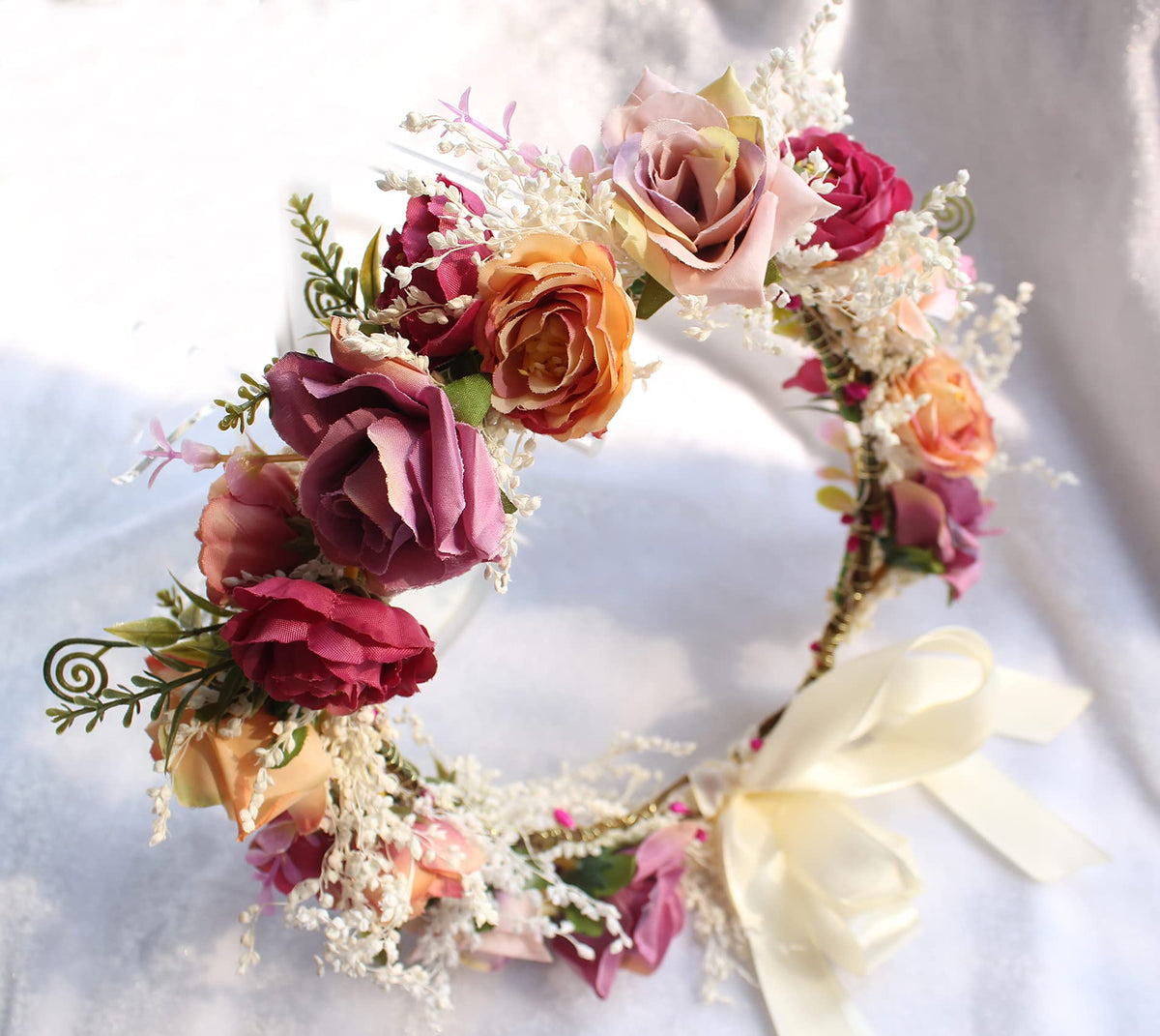 LLinfflr Floral Garland Crown Rose Headband Flower Halo Headpiece Rosy