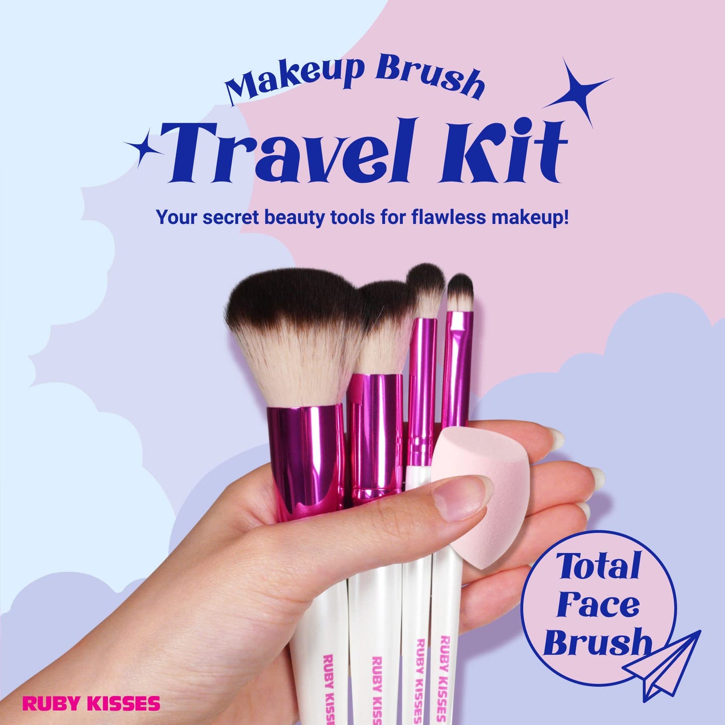 Ruby Kisses Makeup Brushes Travel Size Complexion Brush Set, Powder, Angled Buffer, Blending, Concealer Brush and Blending Sponge, Travel Friendly 5 Beauty & Personal Care Ruby Kisses