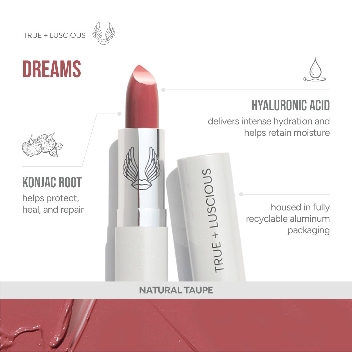 True + Luscious Super Moisture Lipstick | Satin Cream Lip Color for Lasting Hydration | Hyaluronic Acid Konjac Root Powder | Vegan Cruelty-Free Beauty & Personal Care True + Luscious
