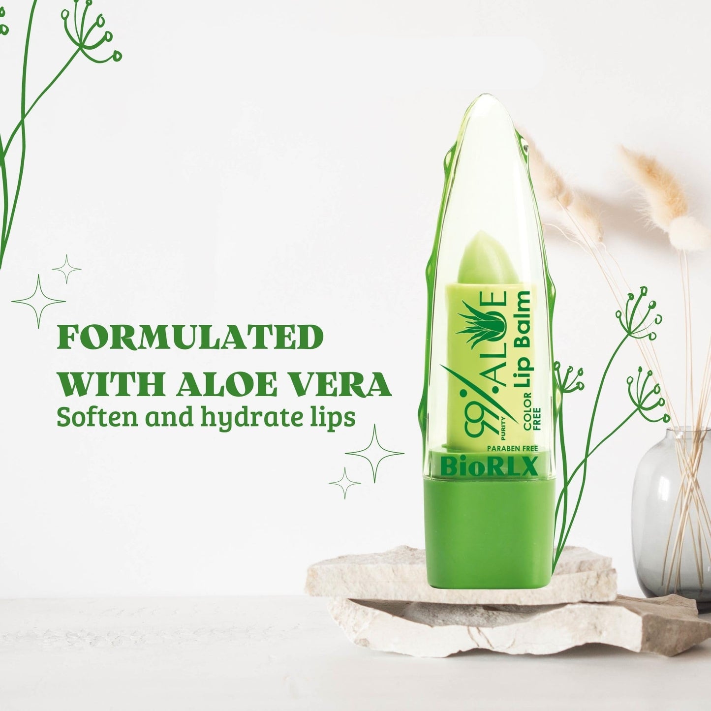 BioRLX 99% Purity Aloe Vera Color-Free Lip Balm - Natural Moisturizing Unisex Lip Care for Hydrated and Radiant Lips (Aloe - Color Free, 0.12 Ounce Beauty and Personal Care BioRLX