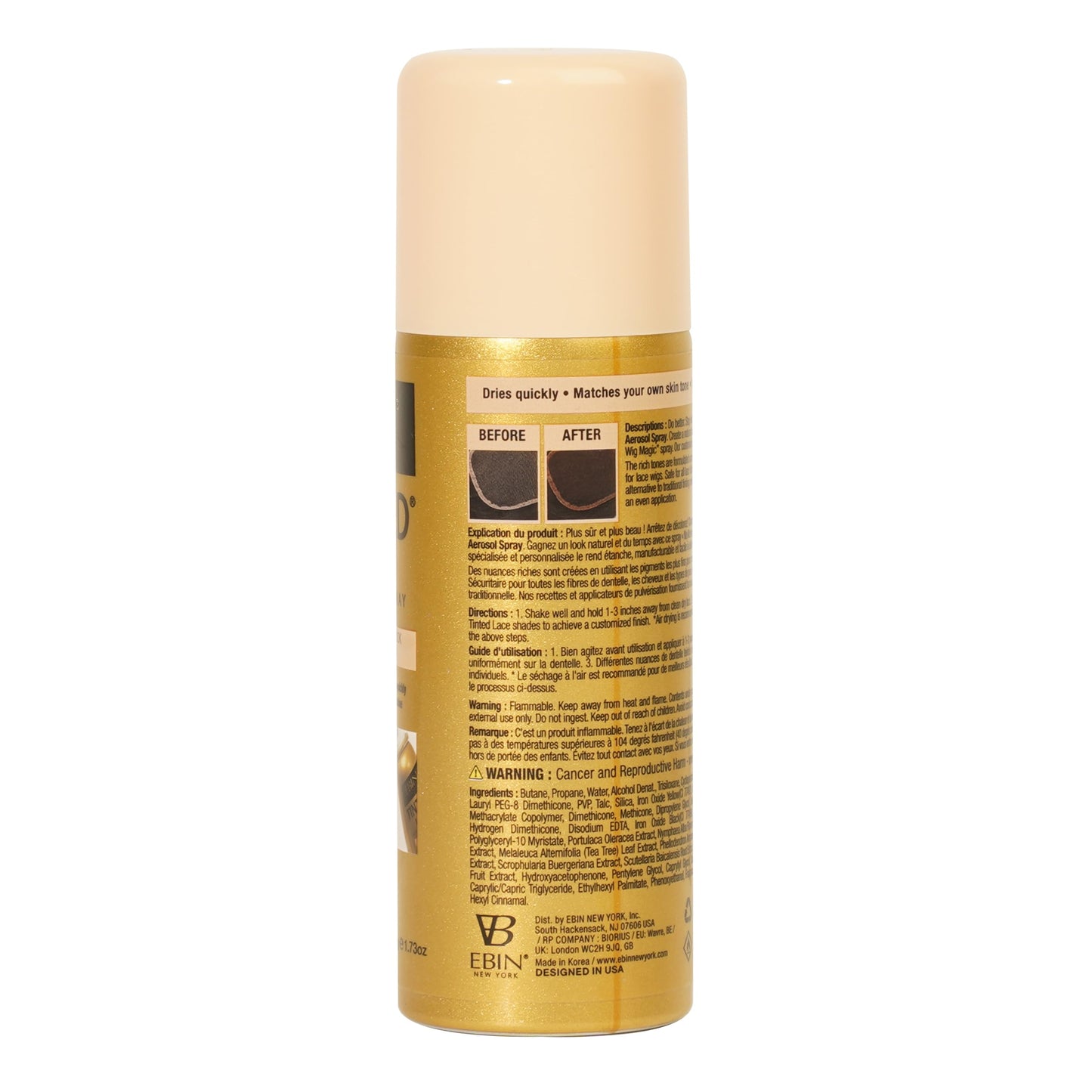 EBIN NEW YORK Tinted Lace Aerosol Spray - Light Beige 2.7 Oz/ 80 mL, Quick dry, Water Resistant, No Residue, Water Resistant, Even Spray Beauty & Personal Care EBIN NEW YORK