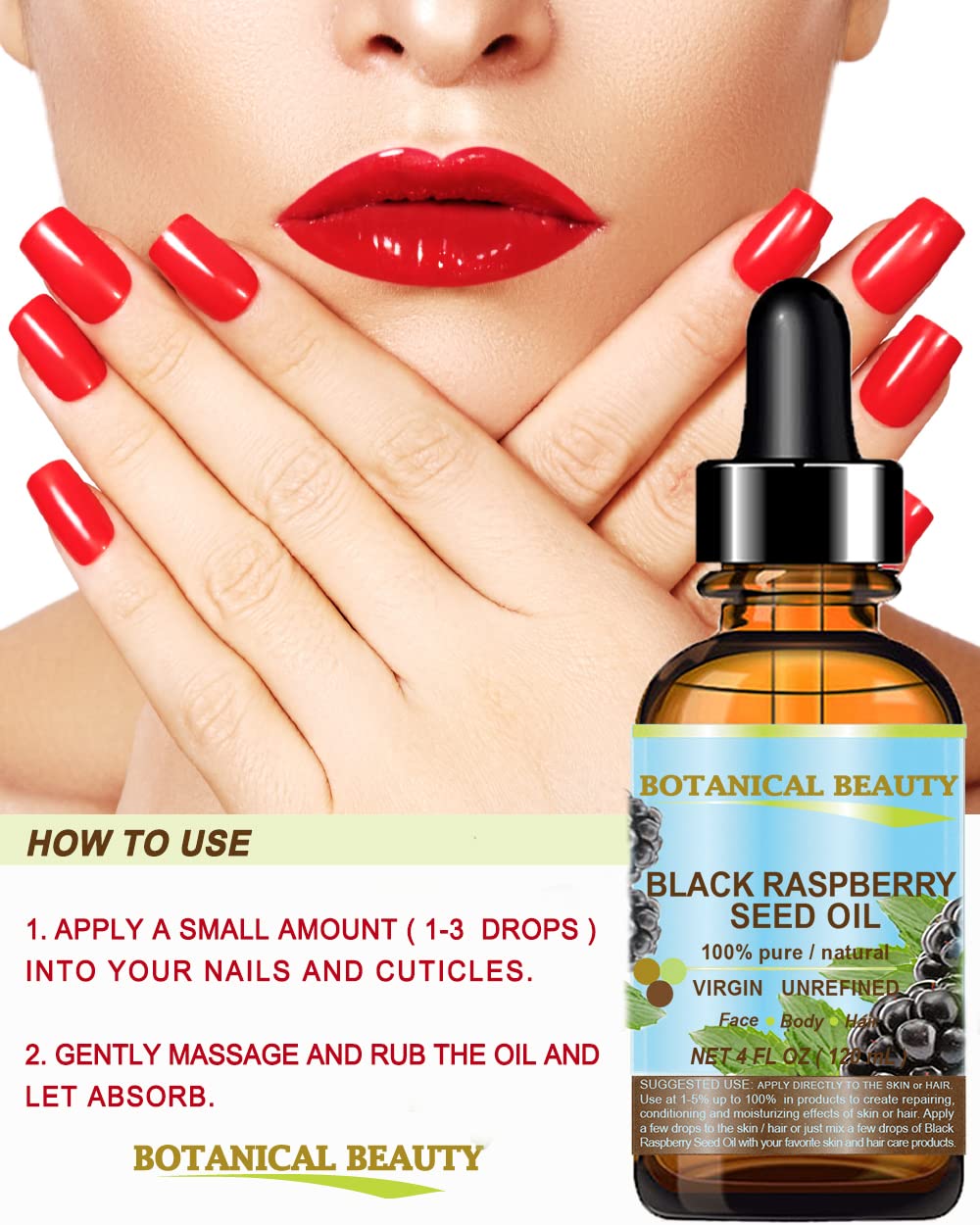 Botanical Beauty BLACK RASPBERRY SEED OI 100% Pure Natural Undiluted Virgin Unrefined Cold Pressed Carrier Oil for Face, Skin, Hair, Lip, Nails (2 Fl Beauty & Personal Care Botanical Beauty