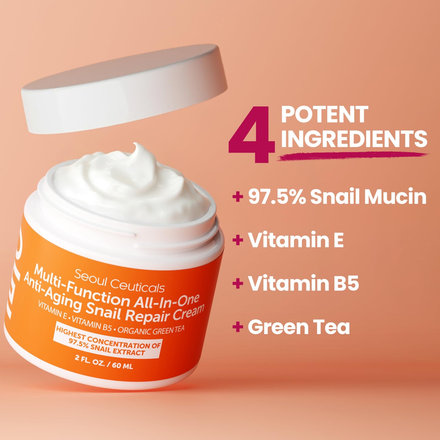 SeoulCeuticals Snail Mucin Moisturizer 97.5% - Korean Skin Care Snail Repair Cream - Day & Night Anti Aging K Beauty Skincare Cruelty Free 2oz Beauty and Personal Care SeoulCeuticals