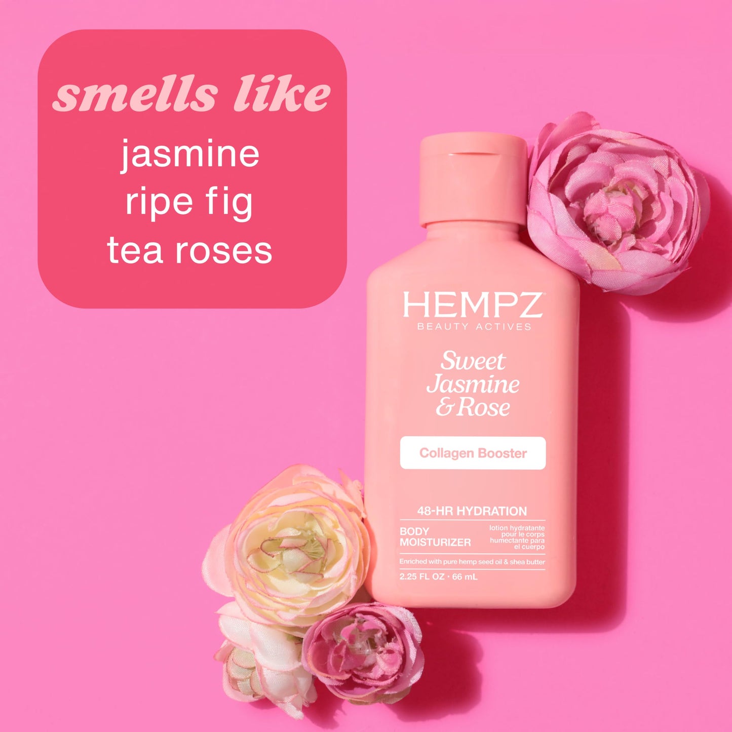 Hempz Mini Collagen-Infused Jasmine & Rose Body Moisturizer, 2.25 oz - Paraben-Free, Vegan, Cruelty-Free Beauty & Personal Care Hempz