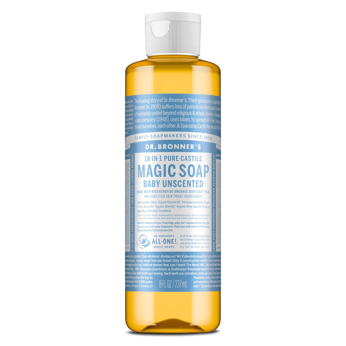 Dr. Bronner's Pure-Castile Magic Liquid Soap (Baby Unscented, 8 Ounce)- Made with Regenerative Organic Certified Oils, For Face, Body Wash, Baby Soap Beauty & Personal Care Dr. Bronner's