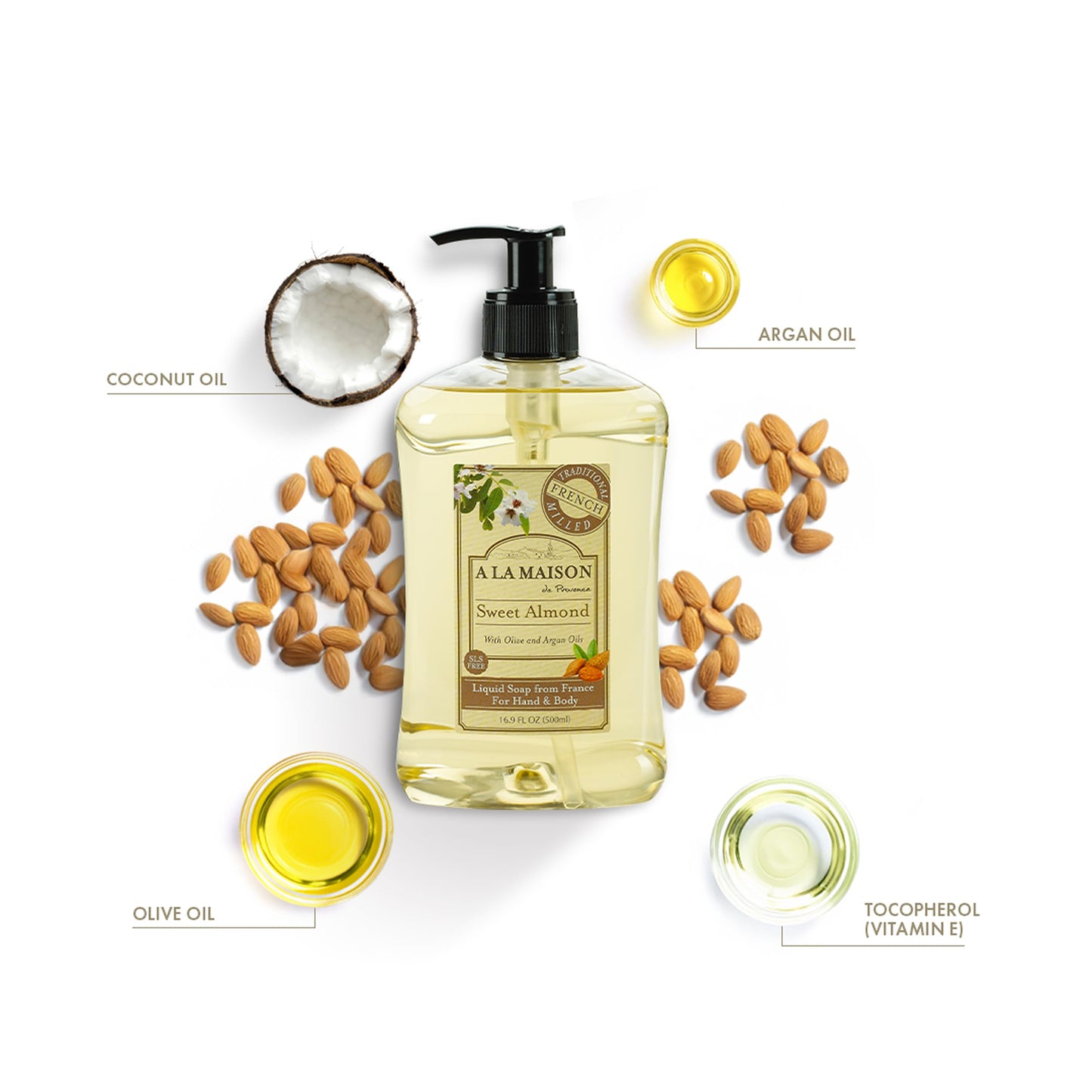 A LA MAISON French Liquid Hand Soap, Almond - Natural Hand Wash Made with Essential Oils - Biodegradable, Plant-Based, Vegan, Cruelty-Free, Alcohol Beauty & Personal Care A LA MAISON