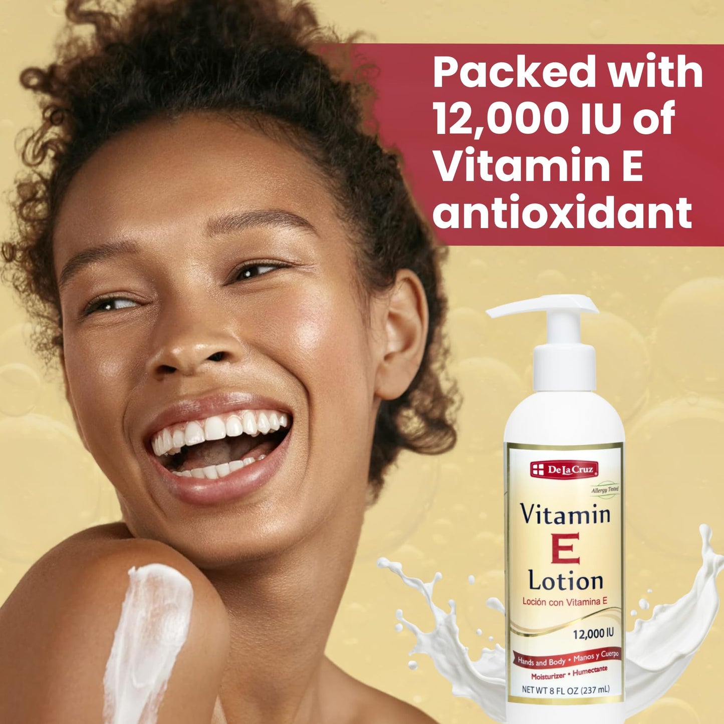 De La Cruz Vitamin E Lotion for Dry Skin 12,000 IU with Avocado Oil, Almond Oil & Aloe Vera.vitamin e moisturizer, Moisturizing body lotion and face Beauty & Personal Care De La Cruz