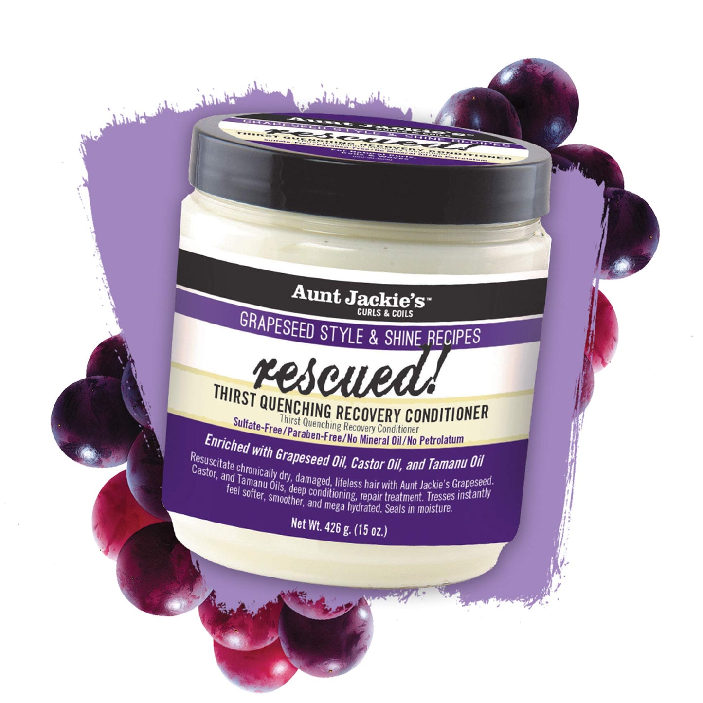 Aunt Jackie's Grapeseed Style and Shine Recipes Rescued Thirst Quenching Hair Recovery Conditioner Repair Treatment, Seals in Moisture, 15 oz Beauty & Personal Care Aunt Jackie's