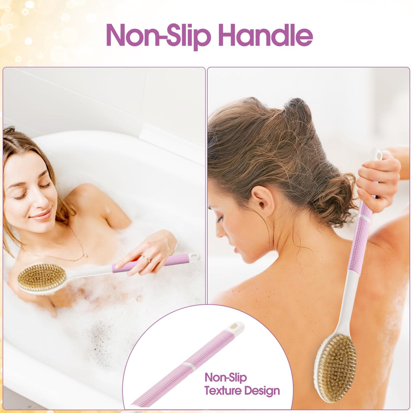 Backski Body Scrubber Anti Slip for Shower,Shower Brush Long Handle with Stiff and Soft Bristles,Body Wash Exfoliating Back Scrubber for Bath or Dry Beauty and Personal Care Backski