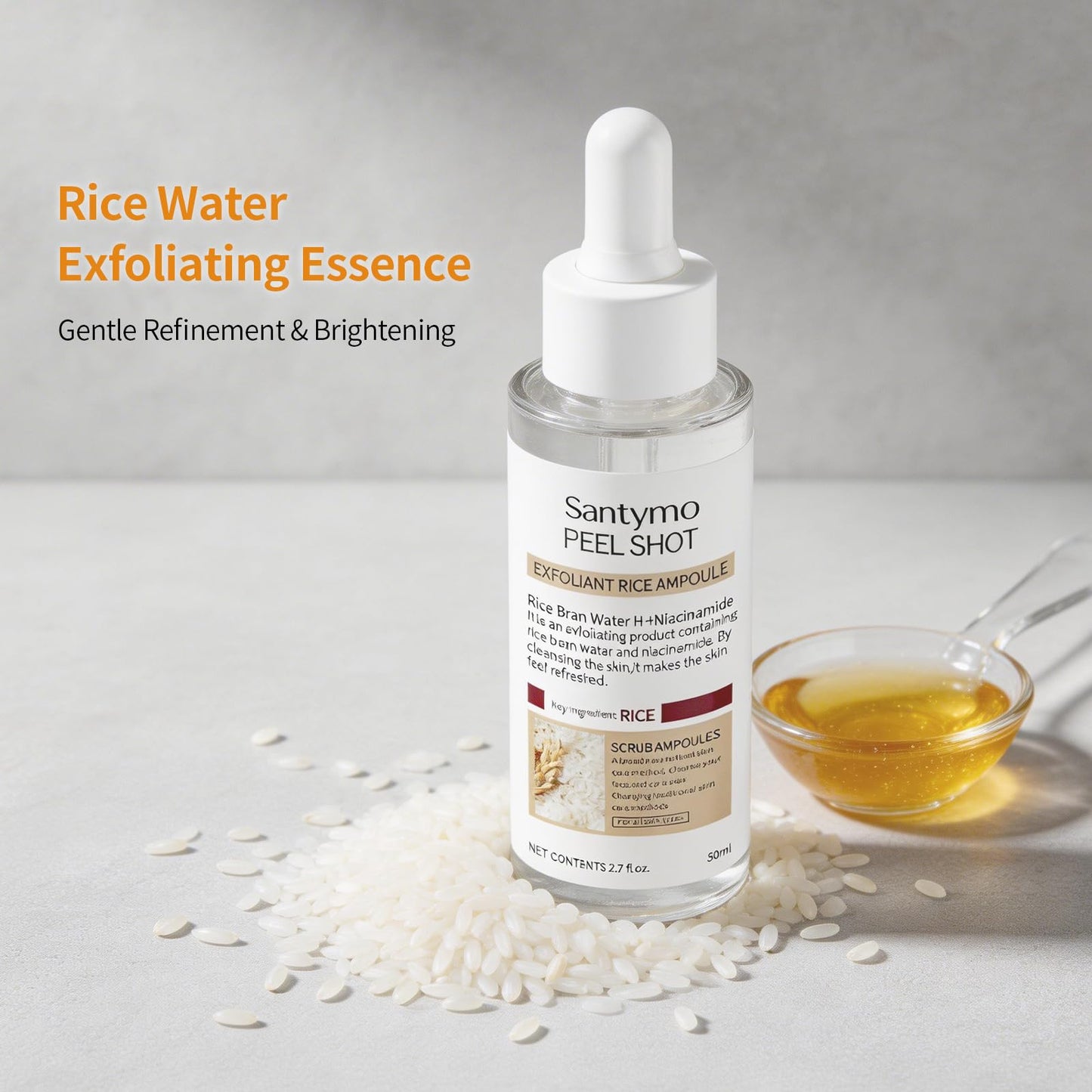 Exfoliant Rice Ampoule 2.7 fl oz, Gentle Peeling Exfoliating Face Wash for All Skin Types, BHA Salicylic Acid Exfoliator, Dead Skin Remover with Rice Beauty & Personal Care Santymo