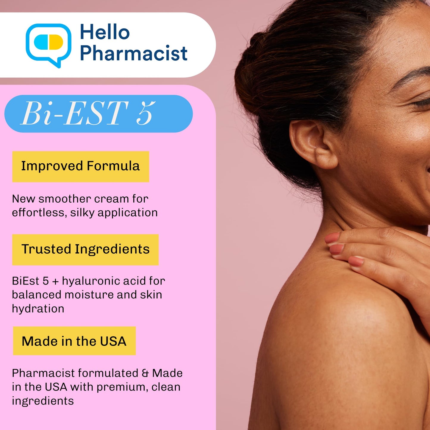 HelloPharmacist BiEst 5.0 Beauty Cream - New Smoother Cream Formula - Hyaluronic Acid - 3 oz - Made in USA Beauty & Personal Care HelloPharmacist