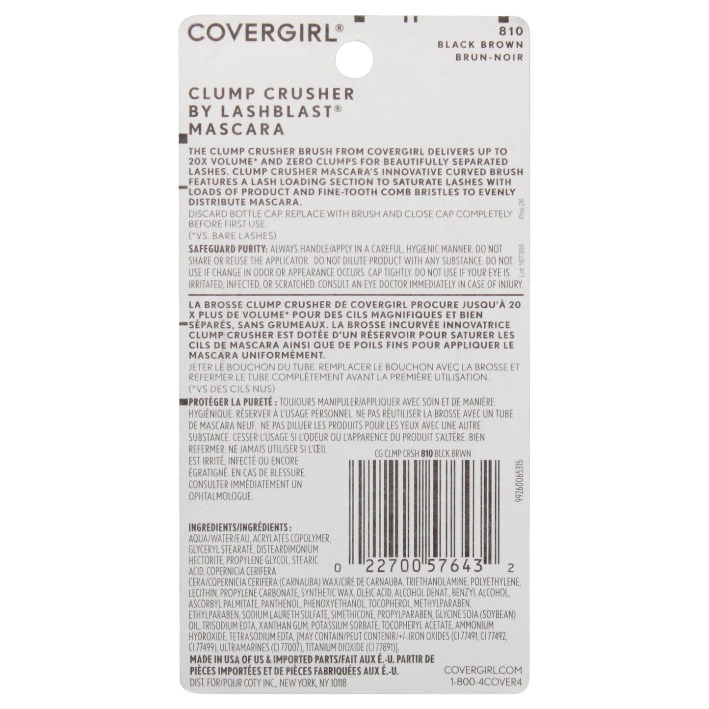 COVERGIRL - Clump Crusher by Lash Blast Mascara, 20X More Volume, Double Sided Brush, Long-Lasting Wear, 100% Cruelty-Free Beauty & Personal Care COVERGIRL