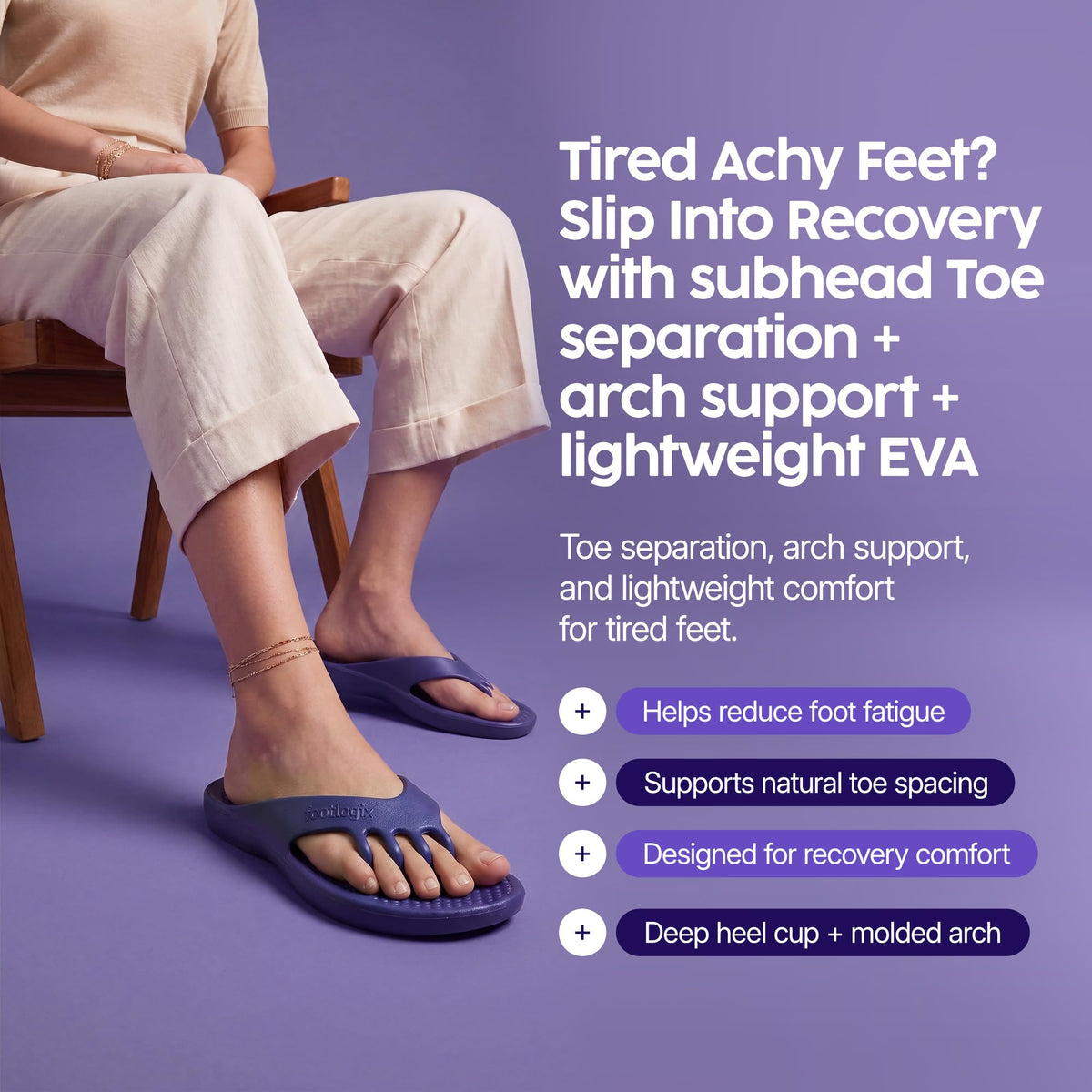 Comfeeze by Footlogix Recovery Sandals for Women - Toe Separator Pedicure Slippers with 5-Toe Spacing, Arch Support, Deep Heel Cup, Non-Slip Sole |