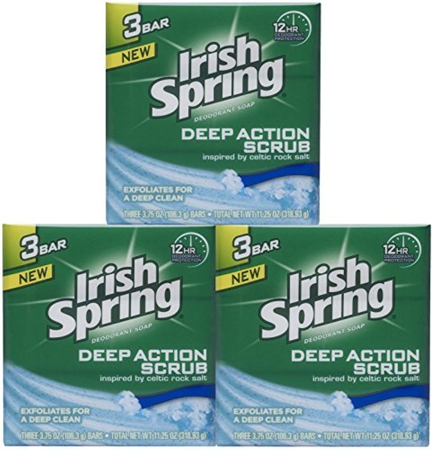 Irish Spring Deep Action Smoothening,Moisturizing,Exfoliating Scrub Bar Soap 3 Pack Beauty & Personal Care Irish Spring
