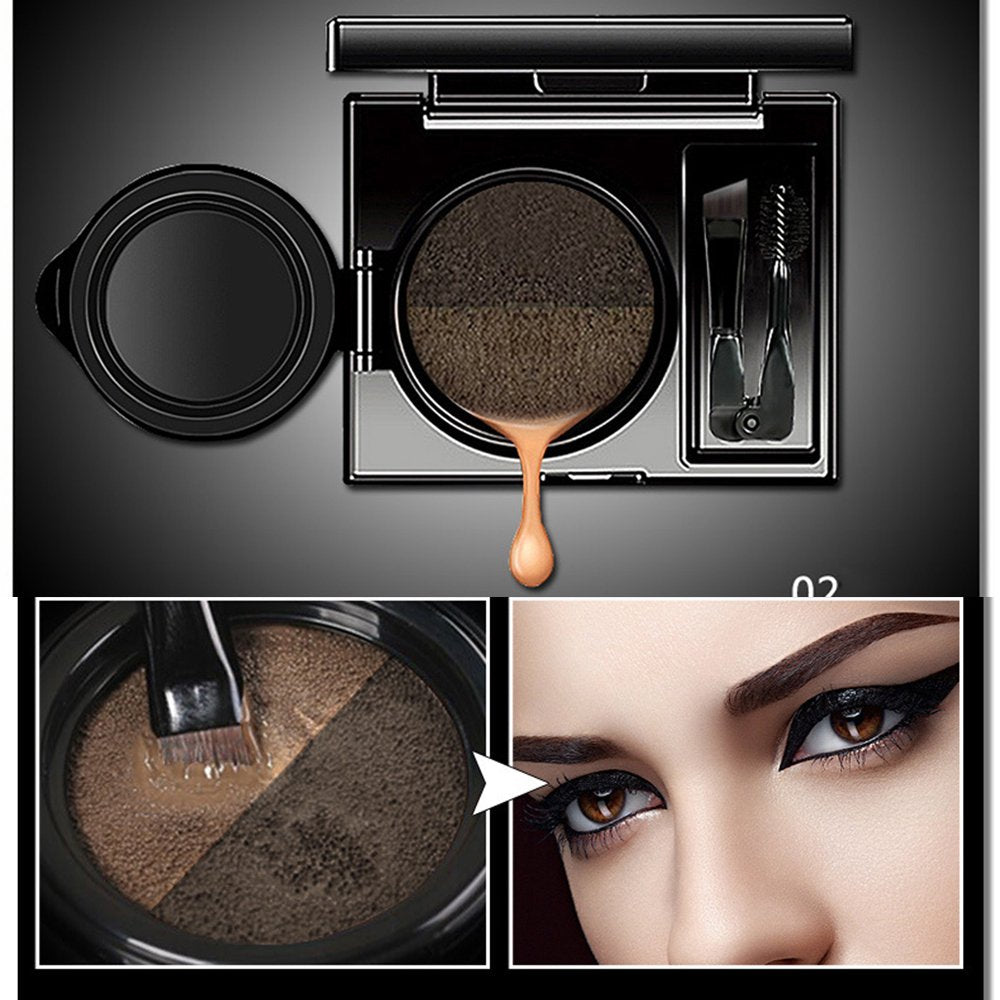 2 Colors Waterproof Air Cushion Eyebrow Cream Powder Makeup with Duo 2 End Eyebrow Brushes (Dark Brow Set) Beauty & Personal Care Inspired Capital L