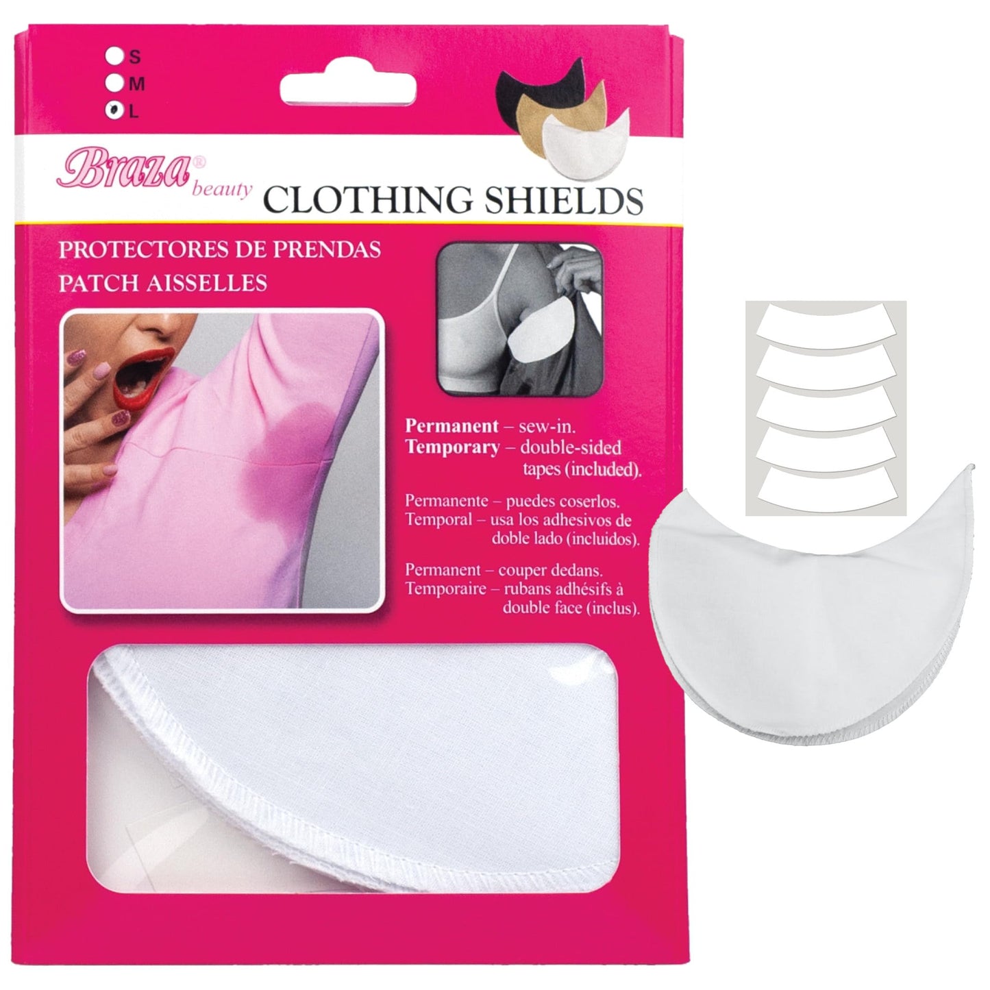 Braza Clothing Shields - Reusable Armpit Sweat Pads with 5 Pairs of Adhesive Strips - Washable Underarm Sweat Pads for Women Beauty and Personal Care Braza