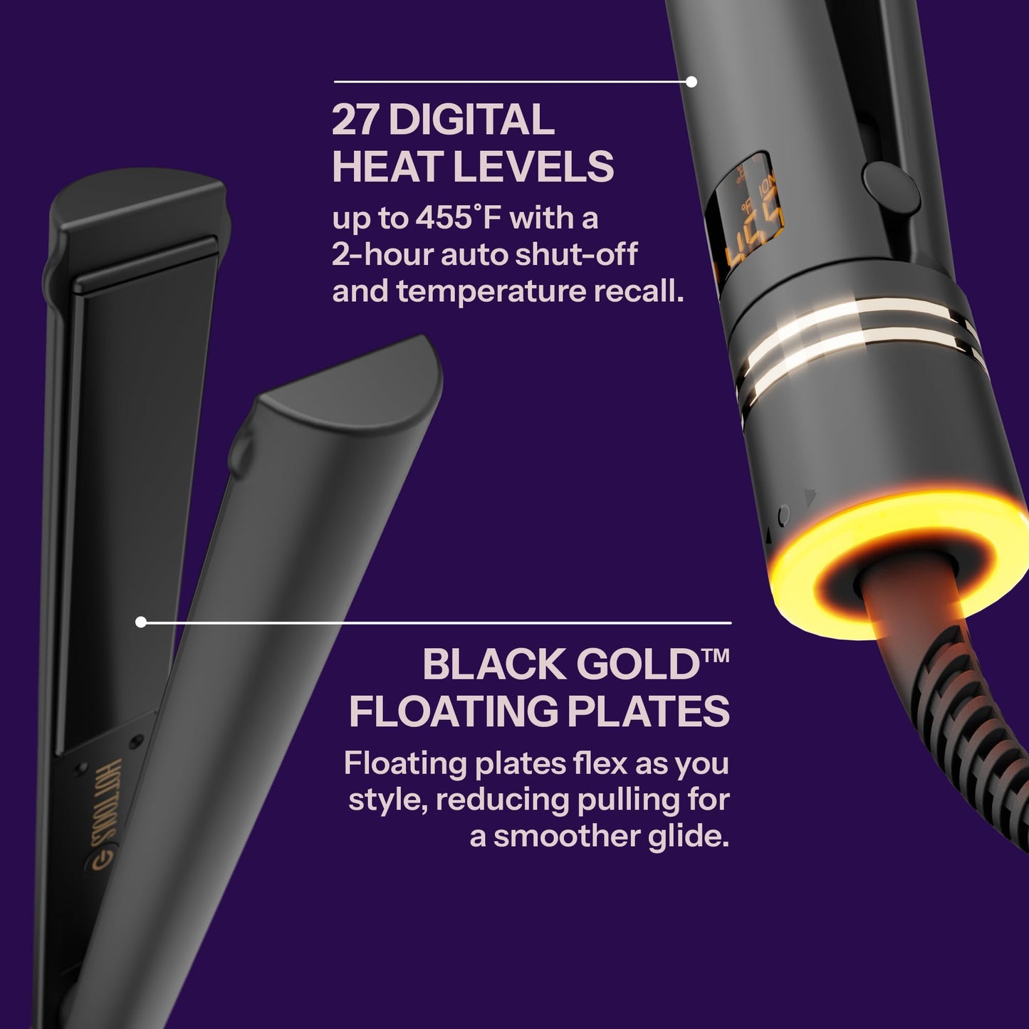 HOT TOOLS Black Gold Ionic 1 1/4 Inch Flat Iron, Use as Straightener for Sleek Straight Hair or Use Rounded Edges for Shiny Curls and Waves Beauty and Personal Care HOT TOOLS