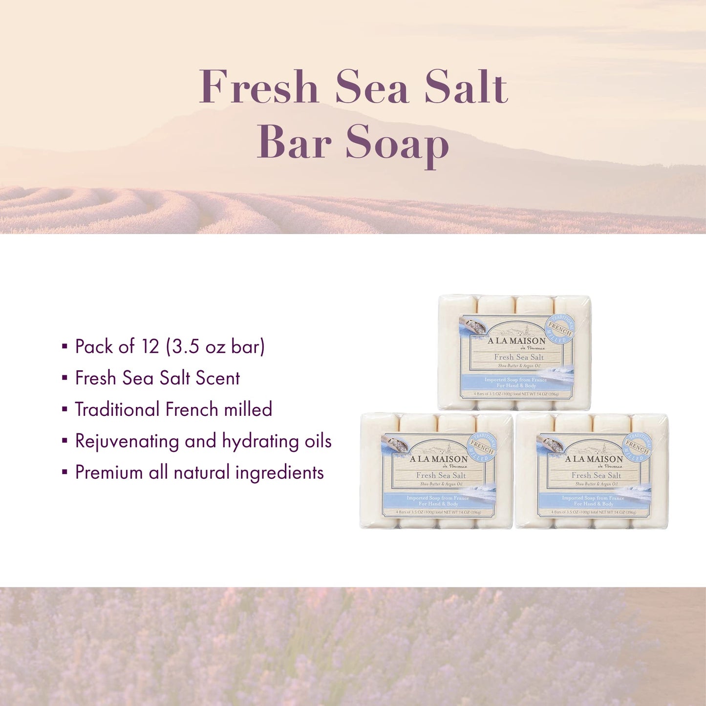 A LA MAISON Fresh Sea Salt Bar Soap - Triple French Milled Natural Moisturizing Hand Soap Bar (12 Bars of Soap, 3.5 oz) Beauty & Personal Care A LA MAISON