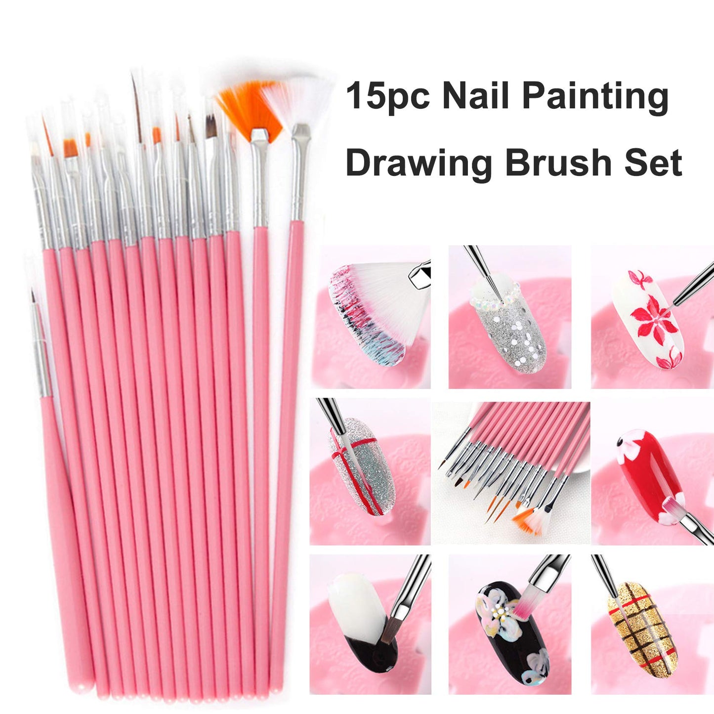 20pc Nail Art Painting Brush Pen Tools Kit UV Gel Building Drawing Linering Brushes Set Mandala Nail Dotting Pens (Pink) Beauty & Personal Care Lifextol