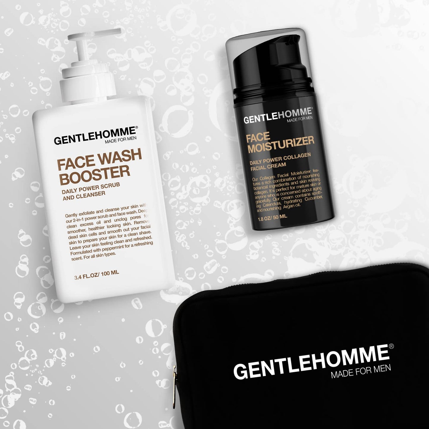 Gentlehomme Facial Kit - Pouch, Facial Cream & Cleanser for Men, Face Essentials for Travel, Men's Travel Skincare Set - Includes Facial Cream (1.8 Beauty & Personal Care Gentlehomme