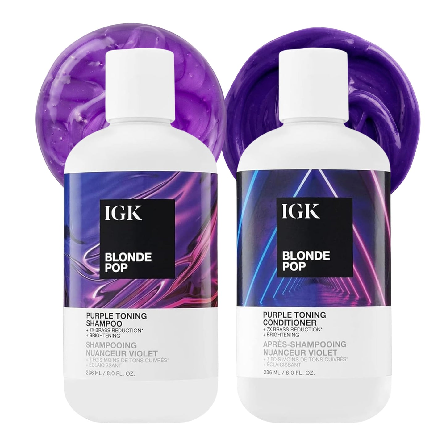 IGK BLONDE POP Purple Toning Shampoo & Conditioner Set | Neutralizes Brass + Brightens Blonde | Vegan + Cruelty-Free | 8 oz (Pack of 2) Beauty & Personal Care IGK