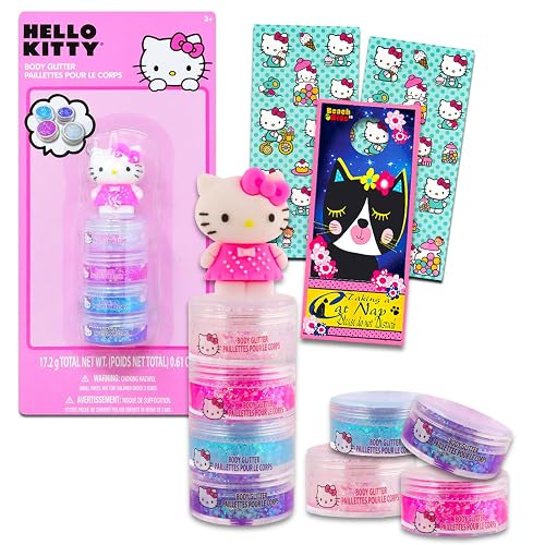 Hello Kitty Body Glitter Set - Bundle with 4 Body Glitter Colors for Costumes, Dress Up, Pretend Play, and More, Stickers | Hello Kitty Accessories Beauty & Personal Care Hello Kitty