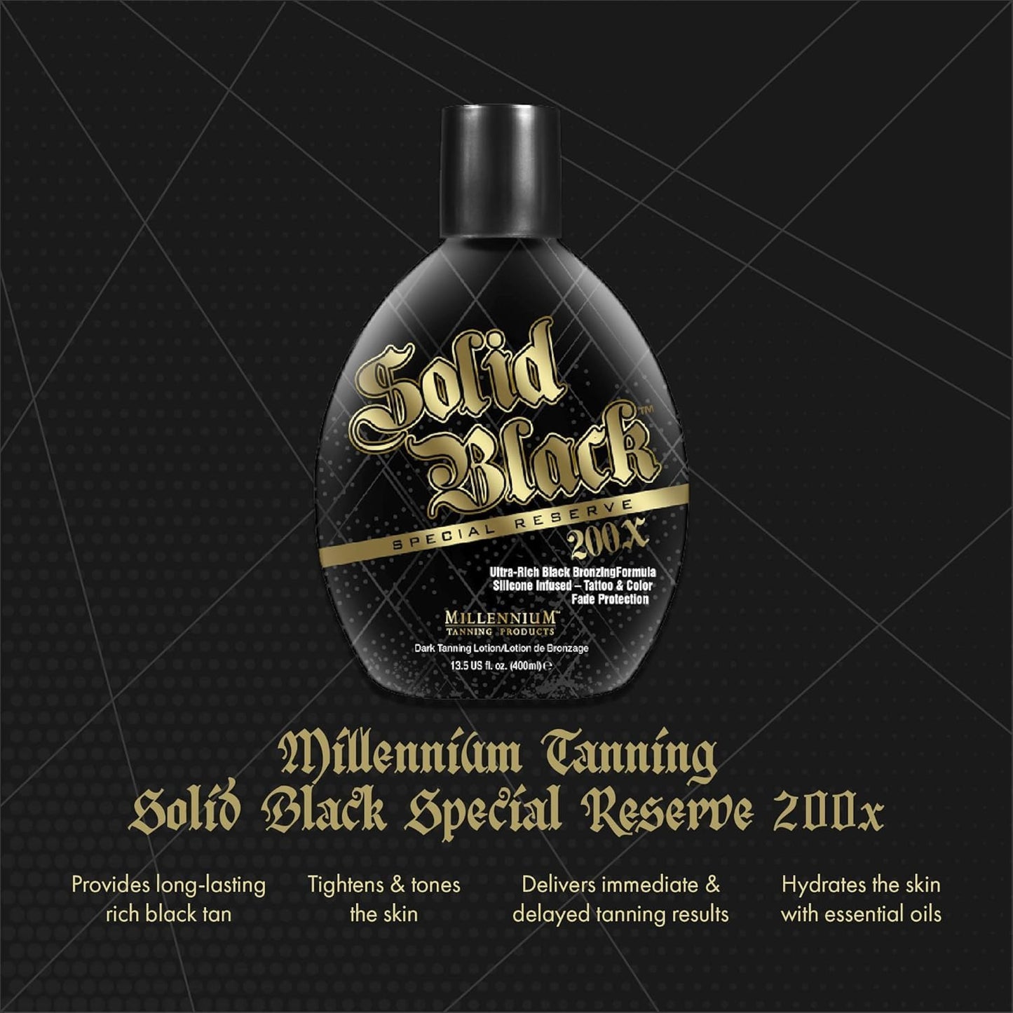 Millennium Solid Black Special Reserve 200X Tanning Lotion - Indoor/Outdoor Use with Advanced Silicone Bronzer, Tattoo Protection - Tanning Lotion Beauty & Personal Care Millennium Tanning
