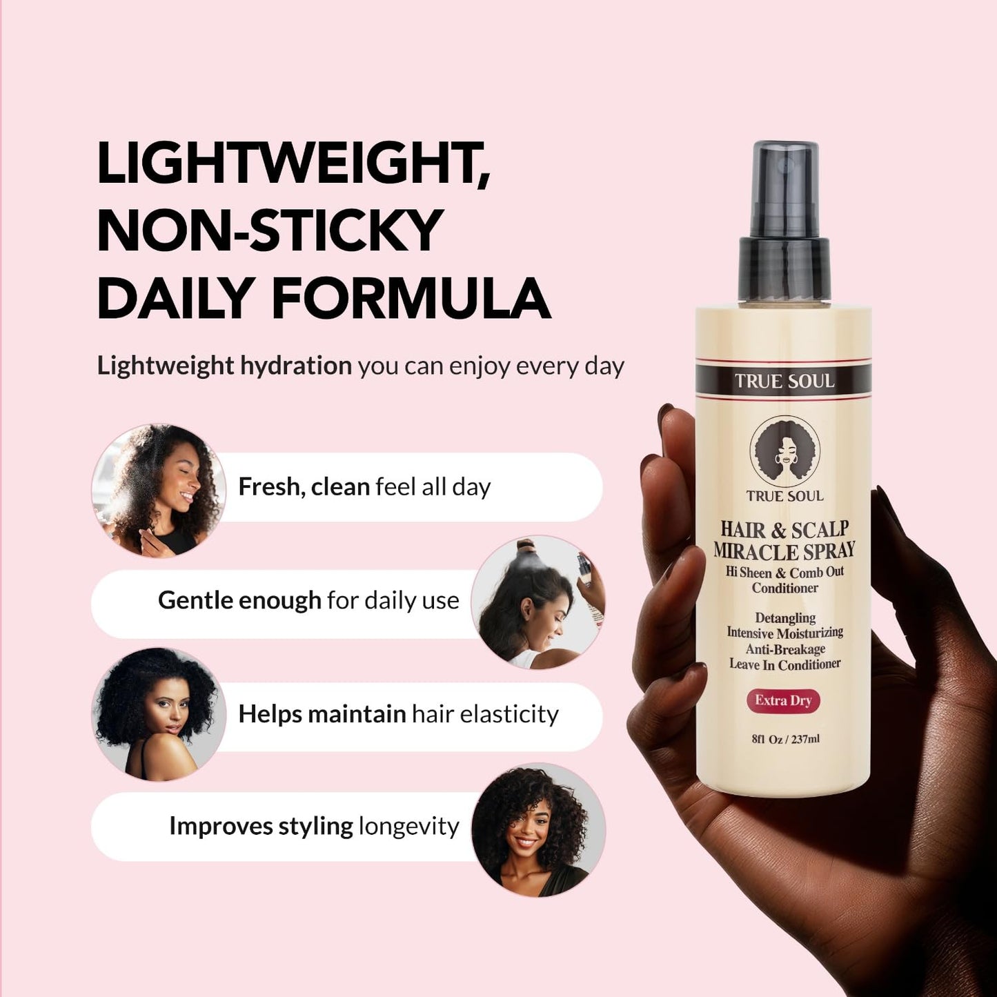 TRUE SOUL Hair and Scalp Miracle Spray Leave-In Conditioner & Detangler for Braids, Locs, Curly & Textured Hair with Castor Oil, Moisturizing Spray Beauty & Personal Care TRUE SOUL