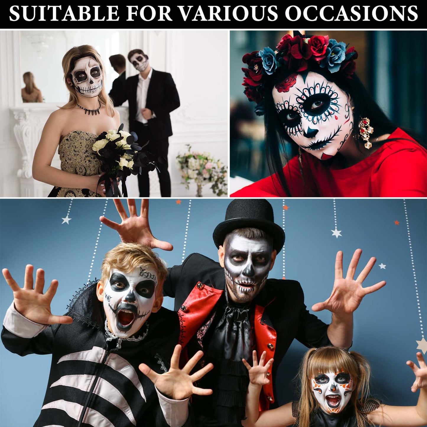 Black White Face Body Paint Set,Oil Based Face Painting Kit,Special Effects Halloween SFX Makeup Kit with 2 Brushes,Halloween Face Paint Palette Kit Beauty & Personal Care LZYLLS