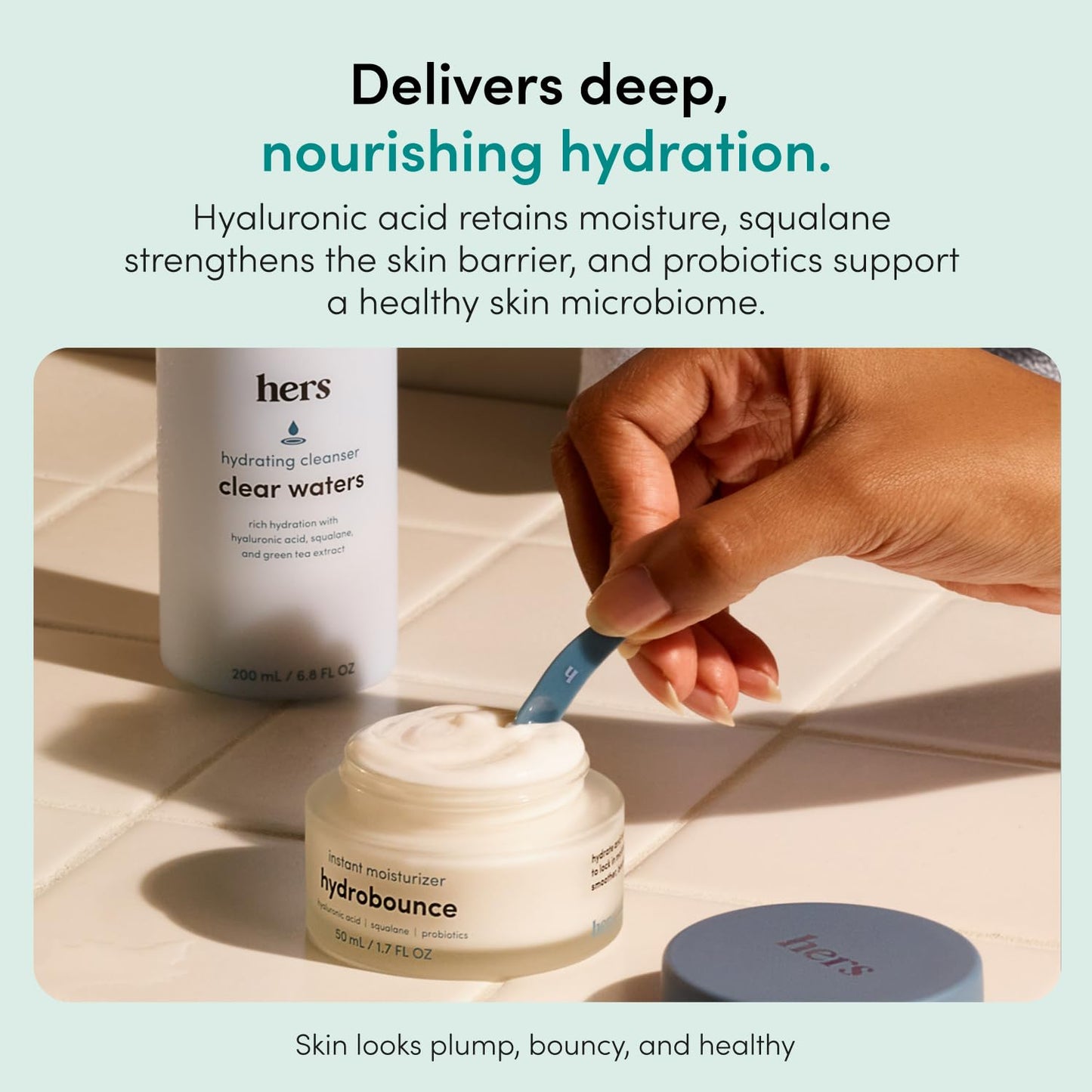 hers Hydrobounce Instant Moisturizer - Hyaluronic Acid, Squalane, & Probiotic Formula - Lightweight Daily Face Cream - Hydrating Vegan Facial Lotion Beauty & Personal Care HIMS & HERS