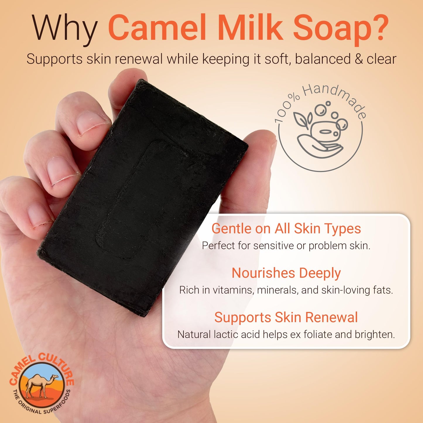 CAMEL CULTURE Charcoal and Patchouli Bar Soap (3 Pack) - Handcrafted, Exfoliating Camel Milk Soap - Nourishing, Nutrient and Vitamin Rich Men's Body Beauty & Personal Care CAMEL CULTURE