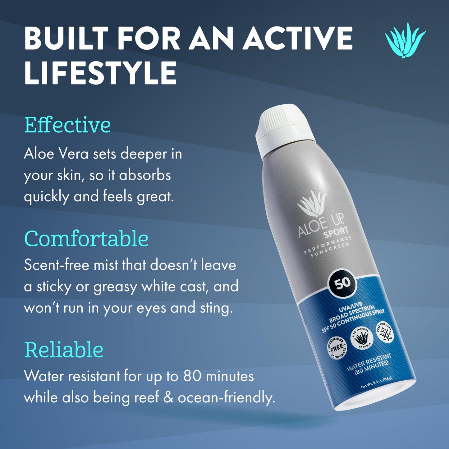 ALOE UP Sport Continuous Spray Sunscreen SPF 50 - Broad Spectrum UVA/UVB Sunscreen Protector for Face and Body - With Aloe Vera Gel - Fast Absorbing Beauty & Personal Care ALOE UP