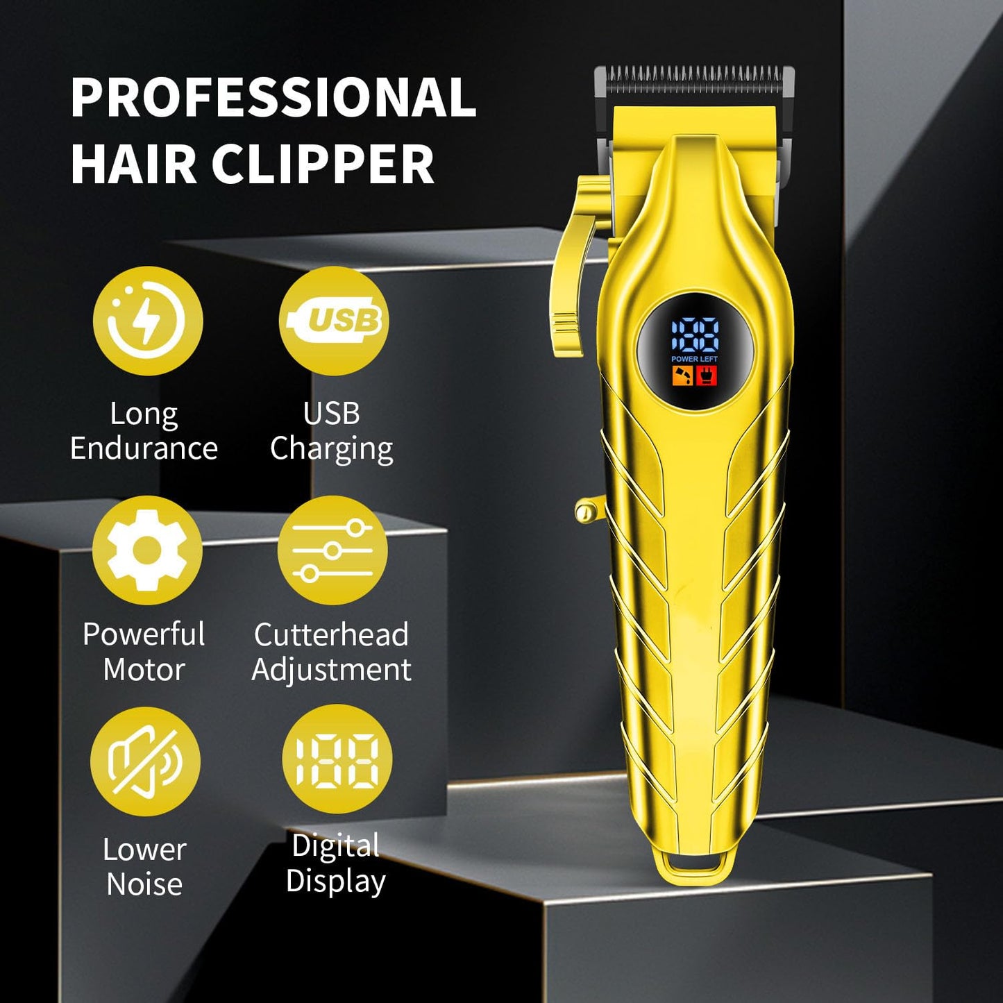 Professional Hair Clippers for Men, Electric Beard Trimmer with Digital Display, 4 Limit Combs, Cordless Cutting Machine for Home Barber Salon Use Beauty and Personal Care QDKVTNDJZ