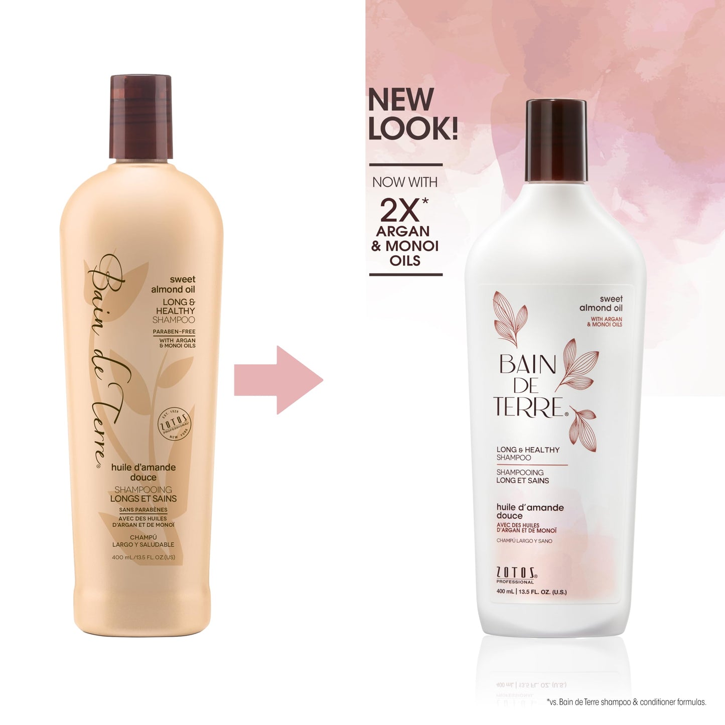Bain de Terre Sweet Almond Oil Long & Healthy Shampoo, Strength & Protection for Weak, Damaged Hair, with Argan & Monoi Oils, Paraben-Free Beauty & Personal Care Bain de Terre