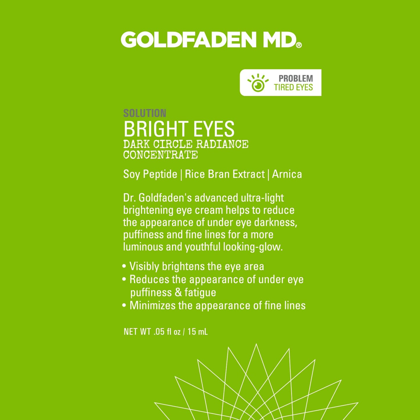 Bright Eyes Dark Circle Concentrate Brightening Eye Cream w/ Soy Peptide, Rice Bran Extract & Arnica | May Reduce Under Eye Darkness, Puffiness & Fine Beauty & Personal Care GOLDFADEN MD