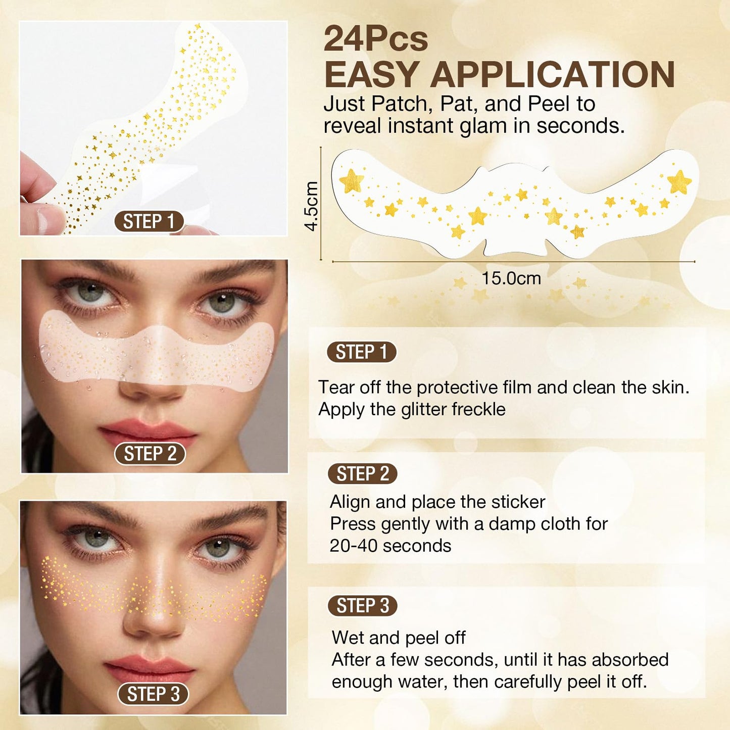 Wodelanle Glitter Freckles Face Tattoo, 24 Count Gold Face Glitter Speckles Makeup Patches, Glow Up Makeup Patches, Cute Glitter Freckles Makeup Beauty & Personal Care Wodelanle