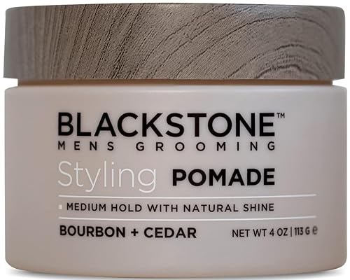 Blackstone Men's Grooming Hair Styling Pomade - Medium Hold with Natural Shine | Bourbon + Cedar (4 oz) Beauty & Personal Care Blackstone