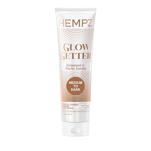 Hempz Glow Getter Gradual Self-Tanning Lotion - Medium to Dark, 7.5 oz | Natural Golden Tan, Summer Glow, Vegan Hydrating Moisturizer for legs, arms Beauty & Personal Care Hempz