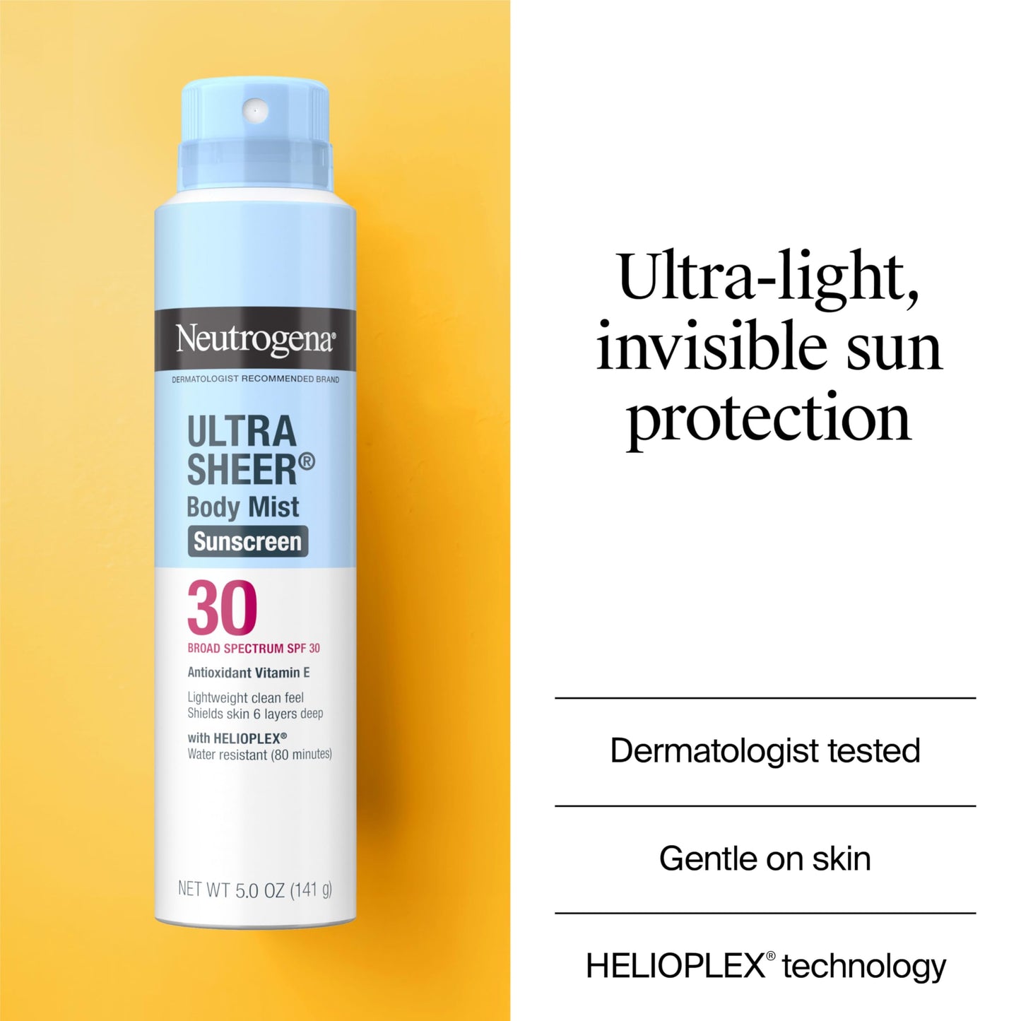Neutrogena Ultra Sheer Sunscreen Spray SPF 30 Body Mist, Lightweight Non-Greasy Broad Spectrum UVA/UVB Protection, Oil-Free & Non-Comedogenic Water Beauty & Personal Care Neutrogena