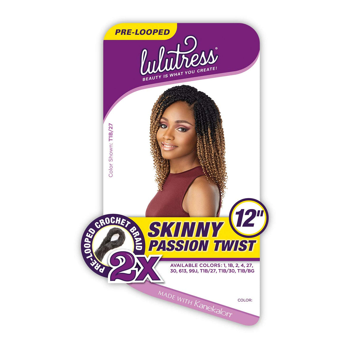 Sensationnel Lulutress Crochet Hair-2X Skinny Passion Twist 12 Inch,T1B/BG