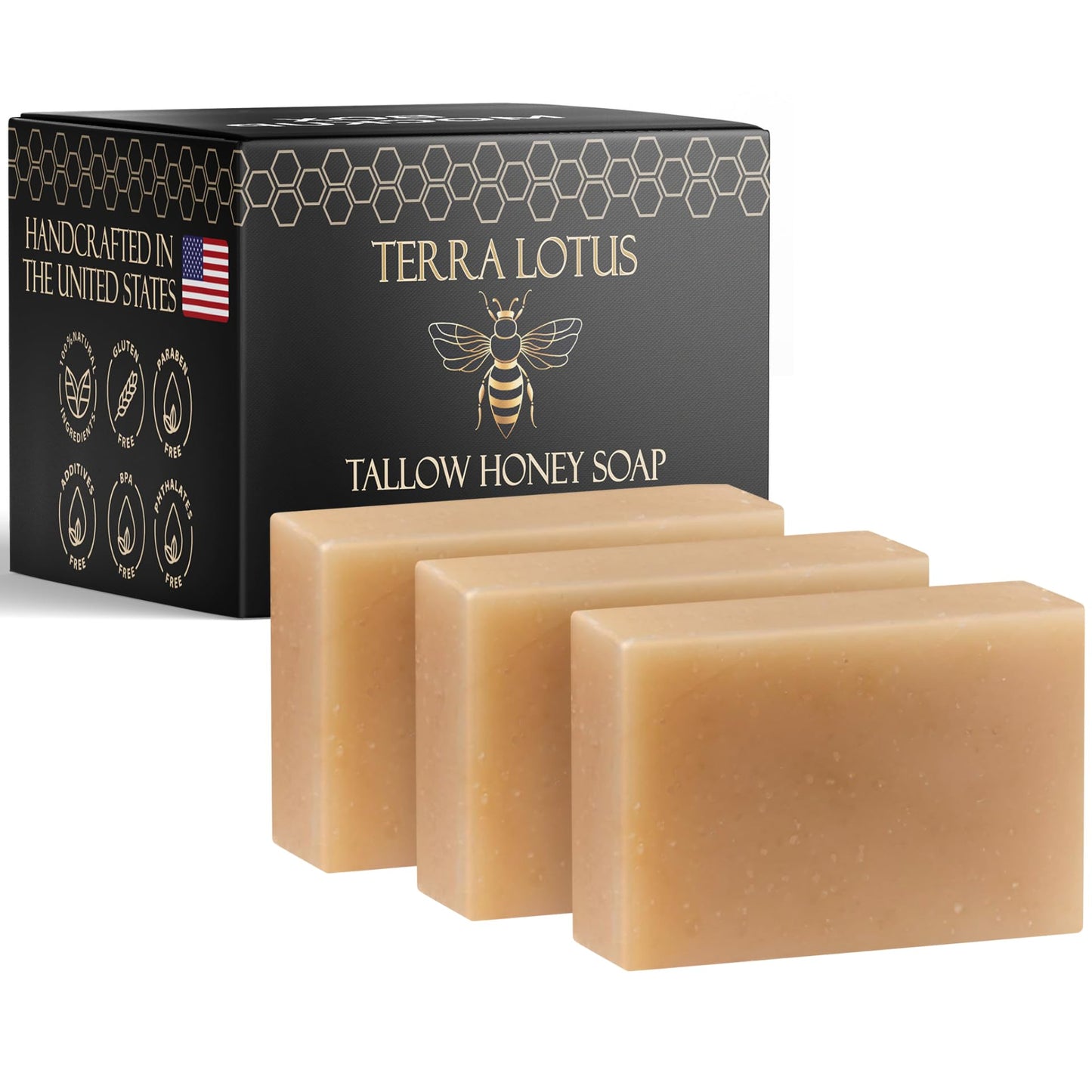 Terra Lotus - Organic Tallow Soap with Organic Castor Oil & Raw Honey - Hydrating & Nourishing - 3 Pack (Unscented) Beauty and Personal Care Terra Lotus Default Title