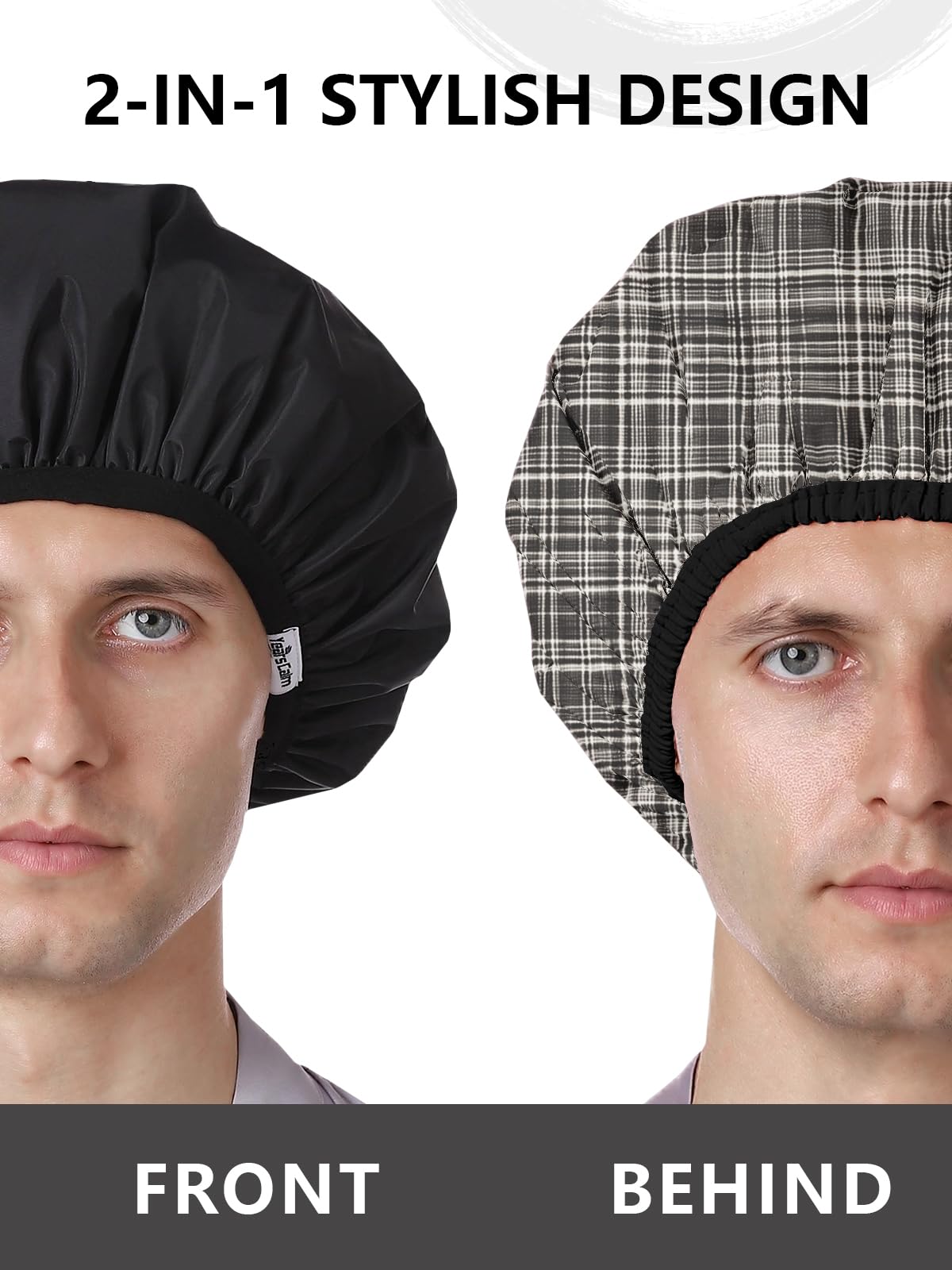 Years calm Men Shower Cap Reusable Waterproof, Dual-Layer Design, Double-Sided Use,Protects Hair in Shower, Spa, Travel & Cooking, Adjustable Elastic Beauty and Personal Care Years calm