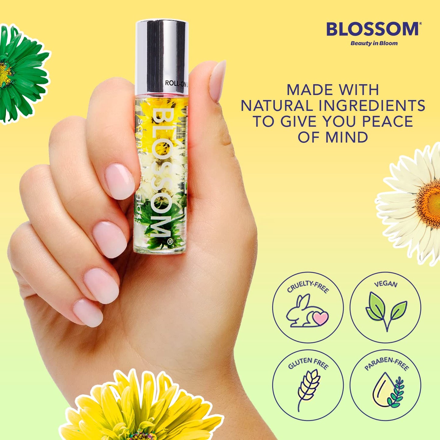 Blossom Roll on Lip Gloss, Scented Clear High Shine Moisturizing Lip Oil, Non Sticky, Infused with Real Flowers, Made in USA, 0.2oz, Pineapple Beauty & Personal Care Blossom