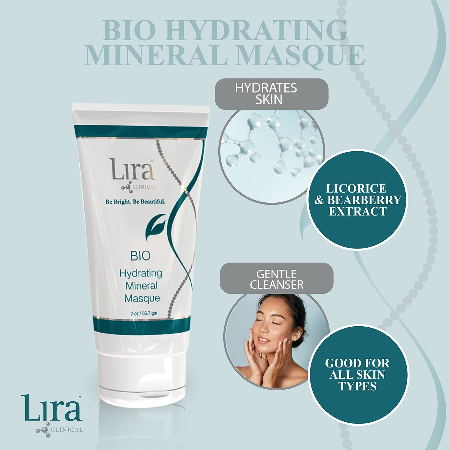 Lira Clinical BIO Hydrating Mineral Masque - Intense Nourishing Mineral Facial Mask with Hyaluronic Acid, Vitamin C & Green Tea - Anti-acne Beauty & Personal Care Lira Clinical