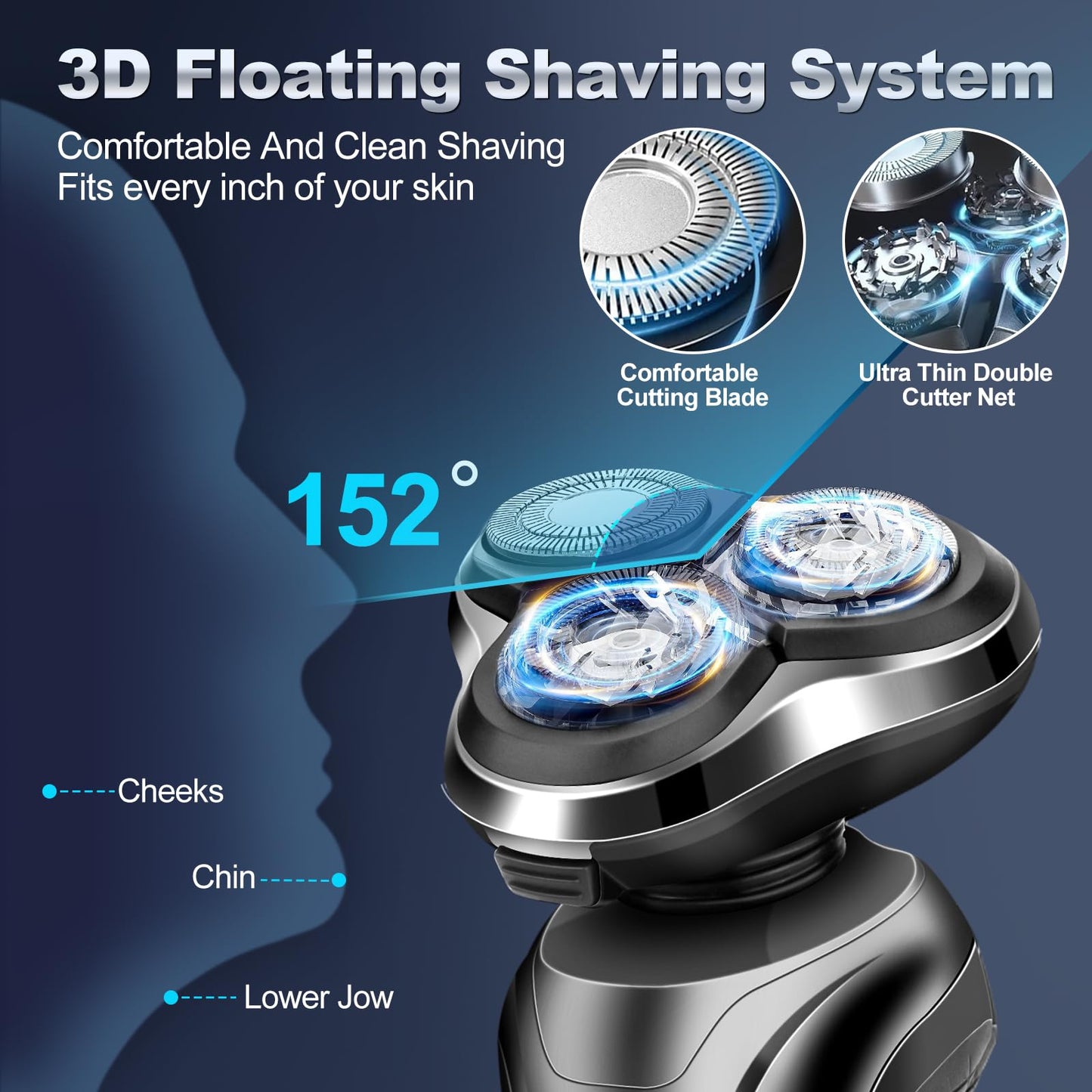 Electric Razor for Men, Men's Rotary Shavers, Waterproof,Wet and Dry Rechargeable Electric Shaver for Men's Faces with a Cordless and Floating Head Beauty and Personal Care Handsomeface