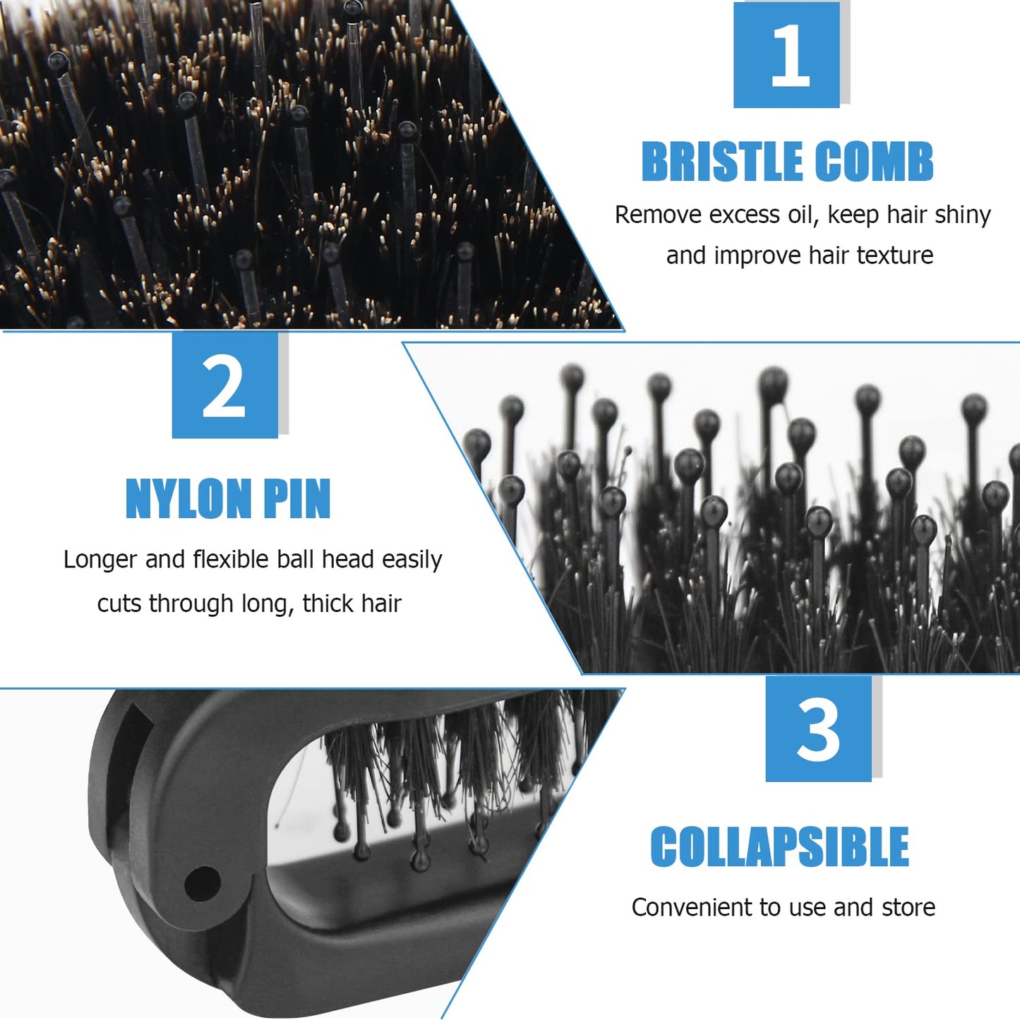 Ancable 2Pcs Travel Folding Hair Brush, Collapsable Portable Pocket Boar Bristle for Thin/Thick Hair, Mini Hairbrush for Men Women Kids, Wet/Dry Hair Beauty and Personal Care Ancable